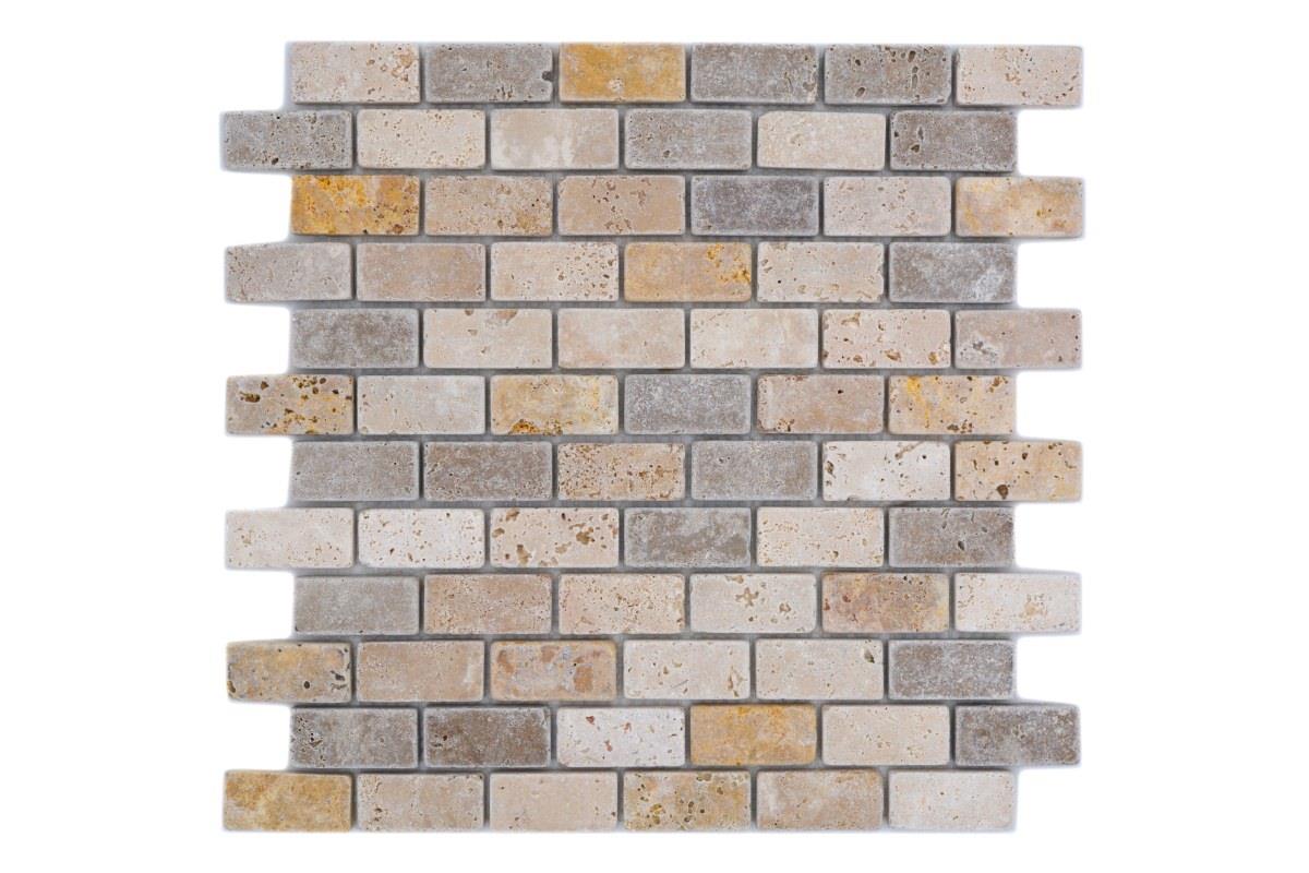 Mosaik Brick Travertin Mix getrommelt 23x48x10 mm