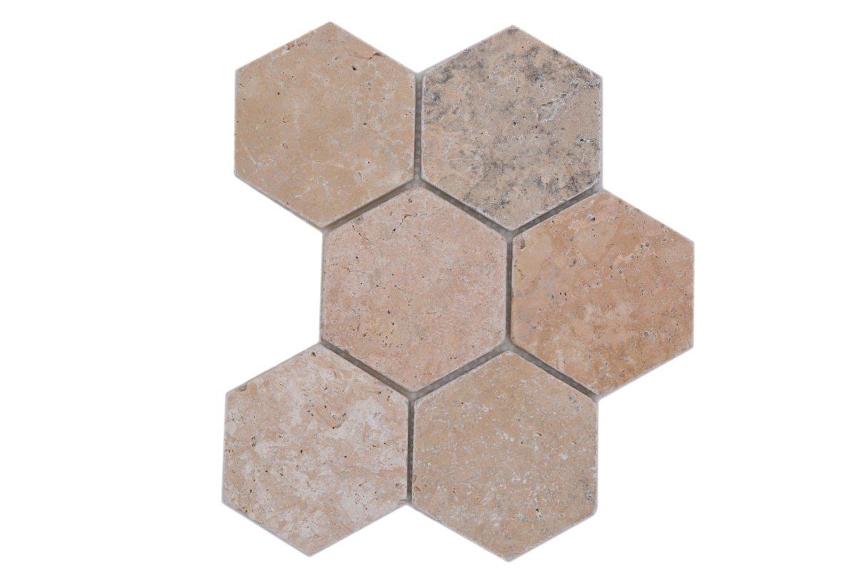 Light Chiaro Traverten Tumbled Big Hexegon 98x110x10mm
