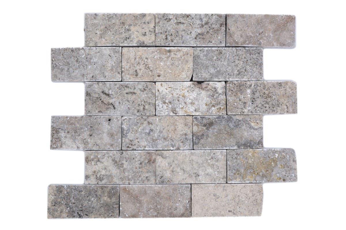 Brick Splitface Silver Travertin 3D 48x100x20 mm