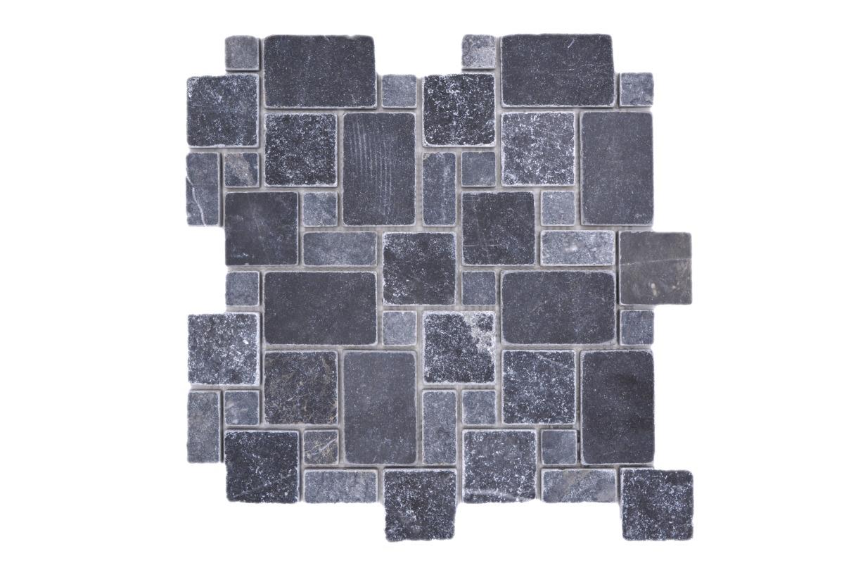 Mosaik Nero Marmor getrommelt Mini Pattern 23x23+23x48+48x48+48x75x10mm