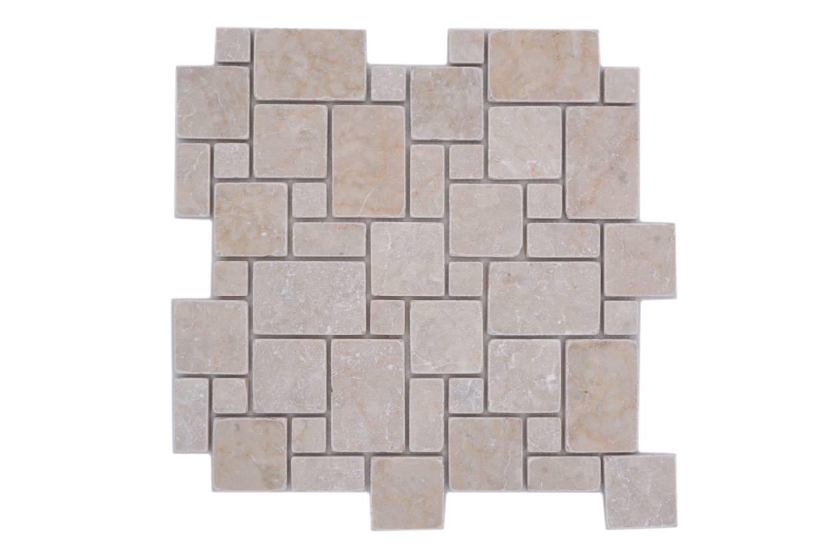 Mosaik Botticino Marmor getrommelt Mini Pattern 23x23+23x48+48x48+48x75x10mm